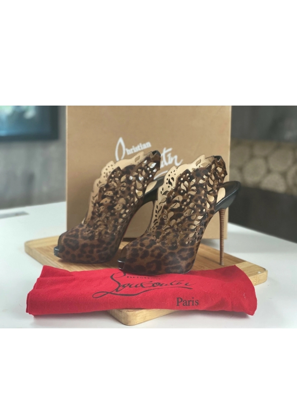 Christian Louboutin Leopard Laser-Cut Peep-Toe Heels Size 39.5(US 9.5)